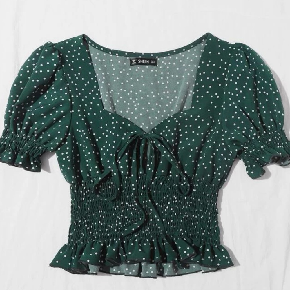 Ruffle Trim Polka Dot Top